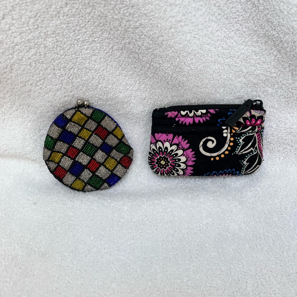 Vintage Beaded Coin Purse Red Blue / Vera Bradley Black Credit Card/ Coin Purse